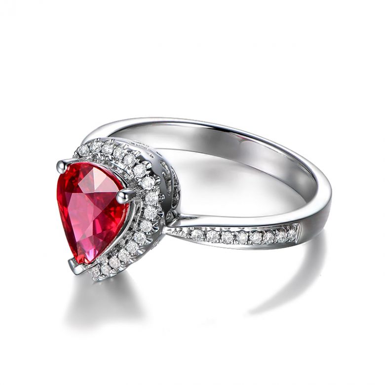 Bague Comtesse Rubis Poire et Diamants. Or blanc - 8