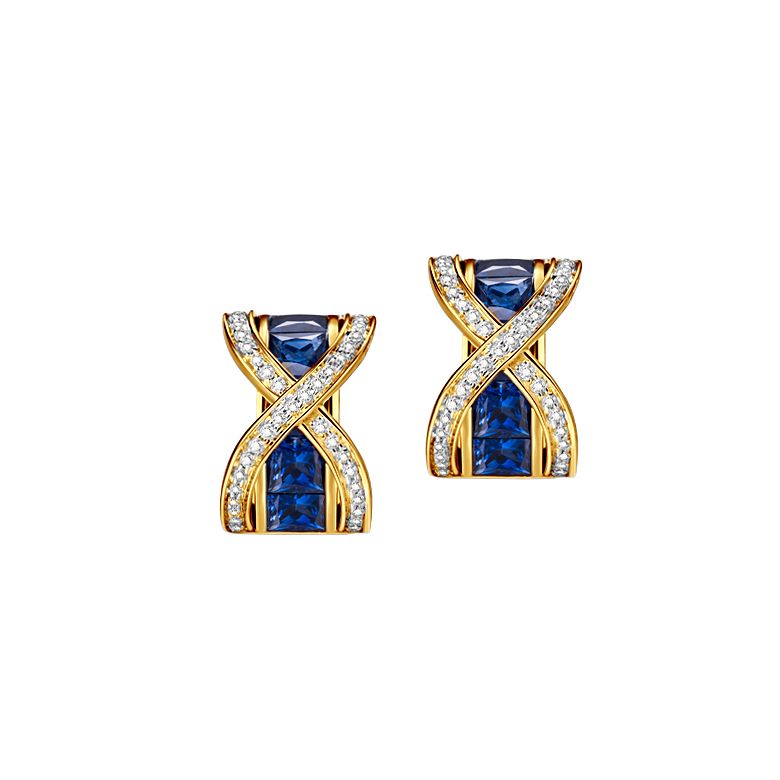 Boucles Oreilles sens de nos vies. En saphirs, diamants et Or jaune - 1