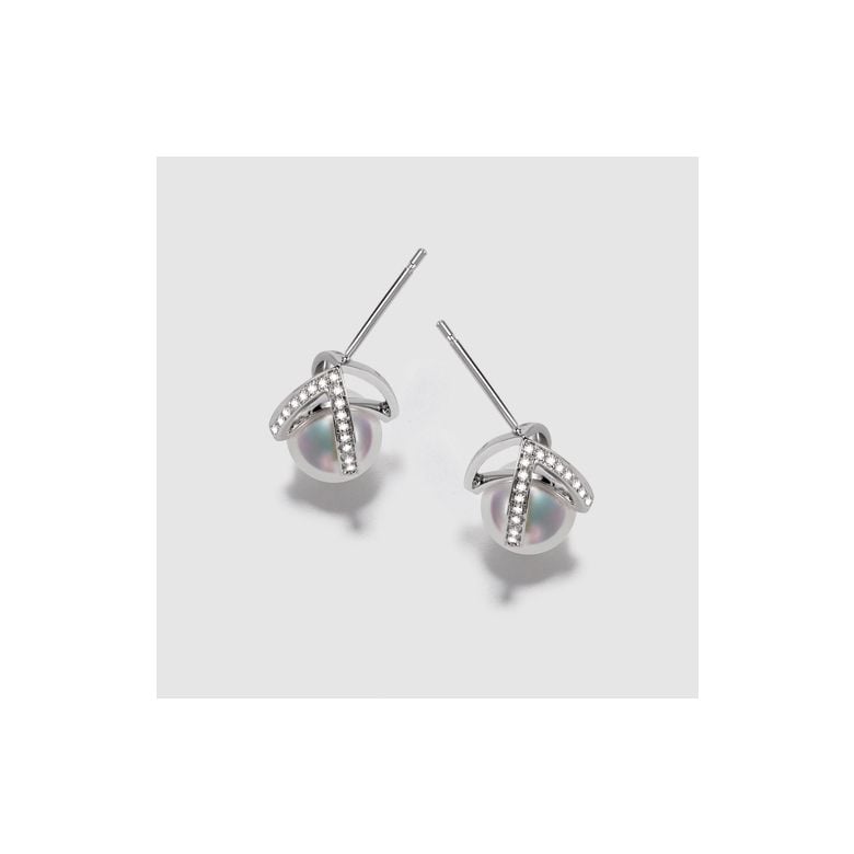 Boucle d oreille or blanc - diamant - Perle Akoya Japon - Masako - 7