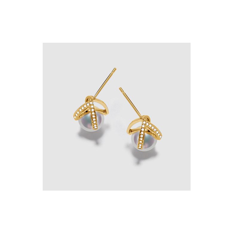 Boucle d oreille or jaune - diamant - Perle Akoya Japon - Masako - 7