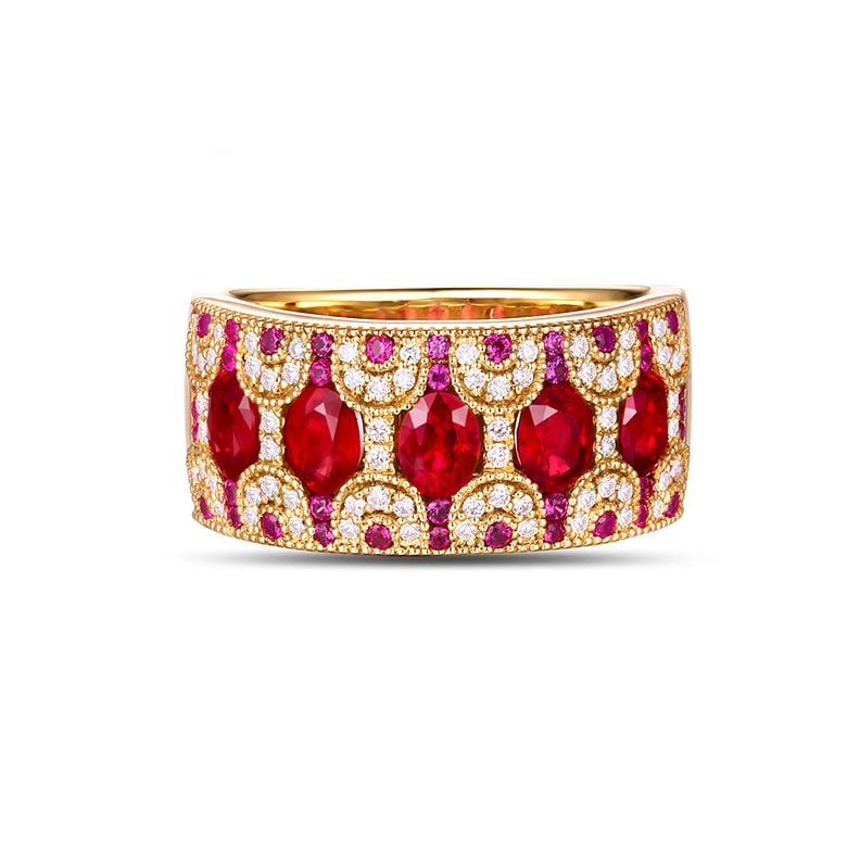 Bague Orientale à Paris. Or jaune, Rubis et diamants - 5