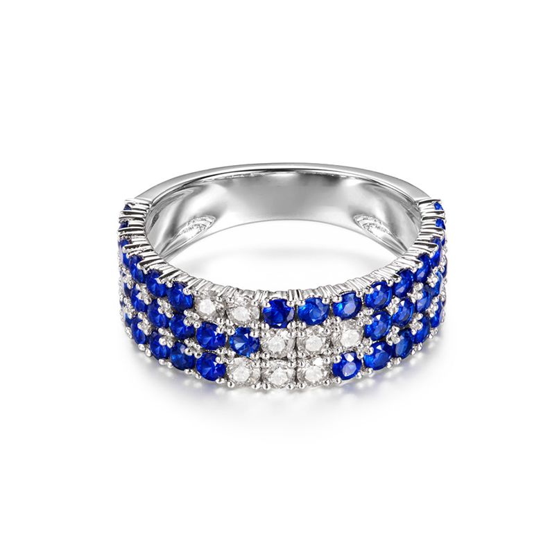 Bague blue lagoon - Pavée saphir & diamant - Or blanc - 6