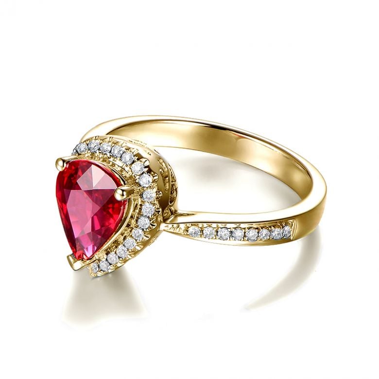 Bague Comtesse Rubis Poire et Diamants. Or jaune - 7
