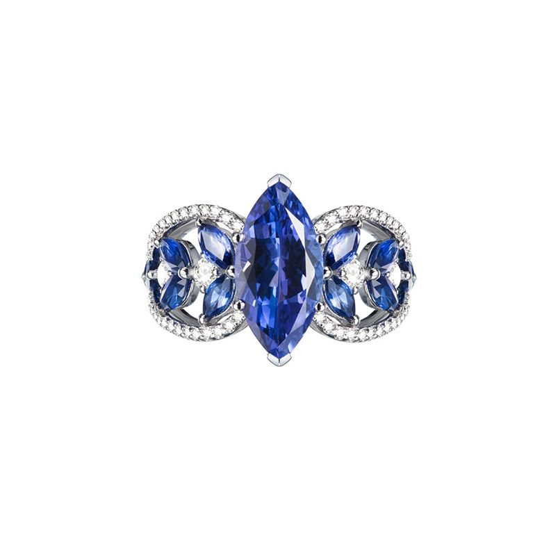 Bague Mère Nature - Saphir bleu - Or blanc, diamant - 7