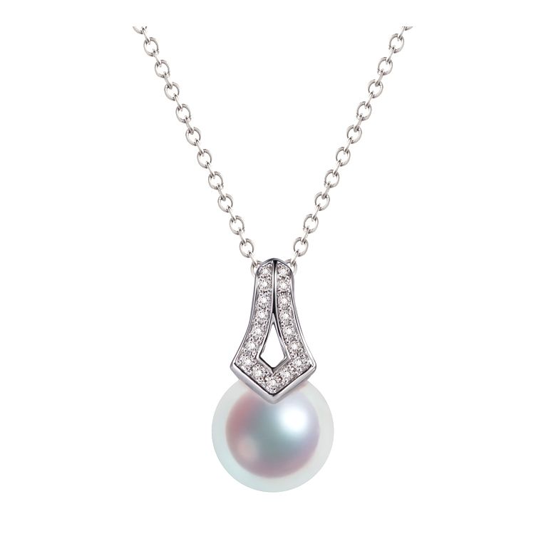 Pendentif perle du Japon Akoya. Michiko. Or blanc et diamants - 1