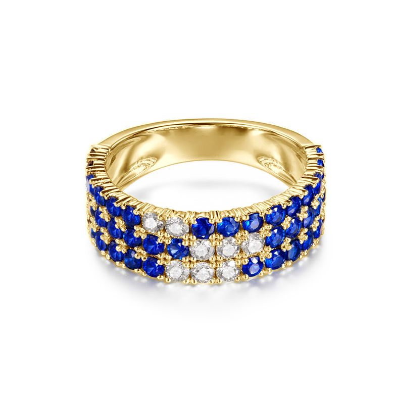 Bague blue lagoon - Pavée saphir & diamant - Or jaune - 5