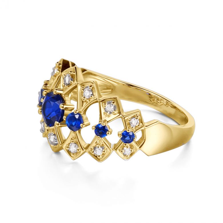 Bague Santa maria novella - Or jaune, saphir bleu & diamant - 9