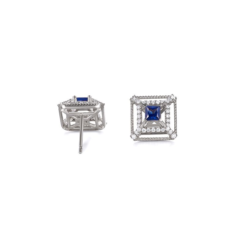 Boucle d Oreille carré de lumière - Or blanc, saphir, diamant - 5