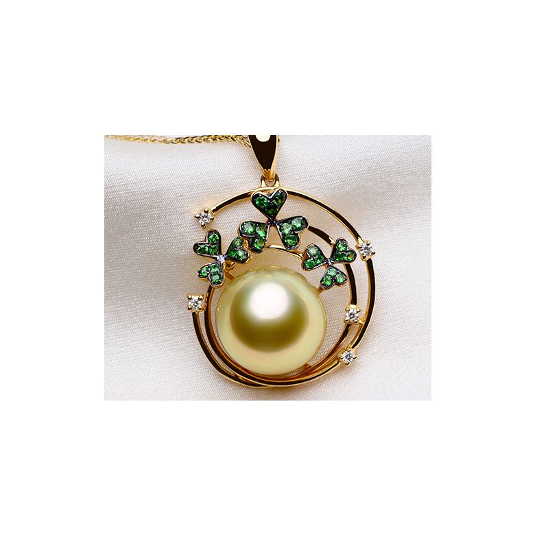 Pendentif jardin d'été. Perle d'Australie, diamants, grenat vert - 5