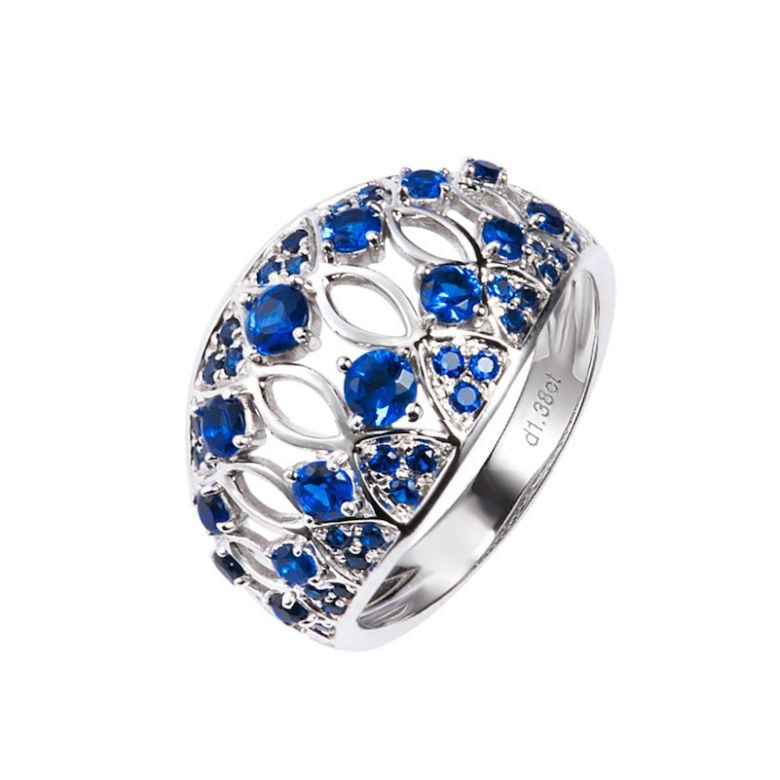 Bague saphir & or blanc ciselé - 1
