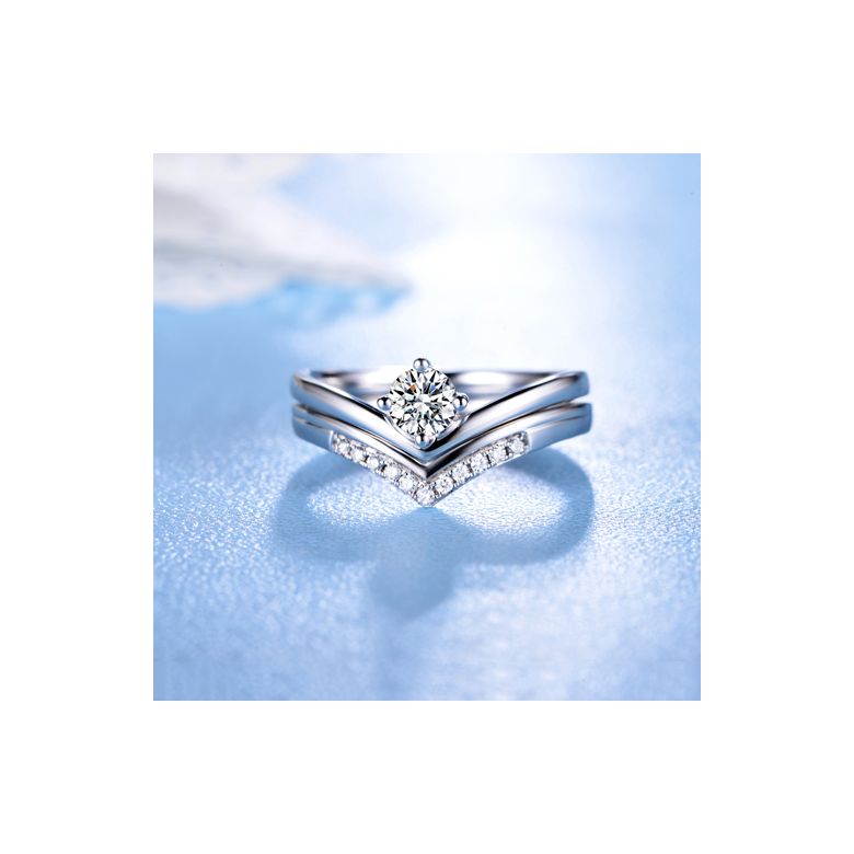 Bague Solitaire Accompagné Wonder Woman -  Bague de Fiançailles Or Blanc | Gemperles - 10