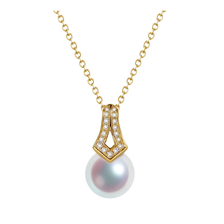 Pendentif perle du Japon Akoya. Michiko. Or jaune et diamants - 1