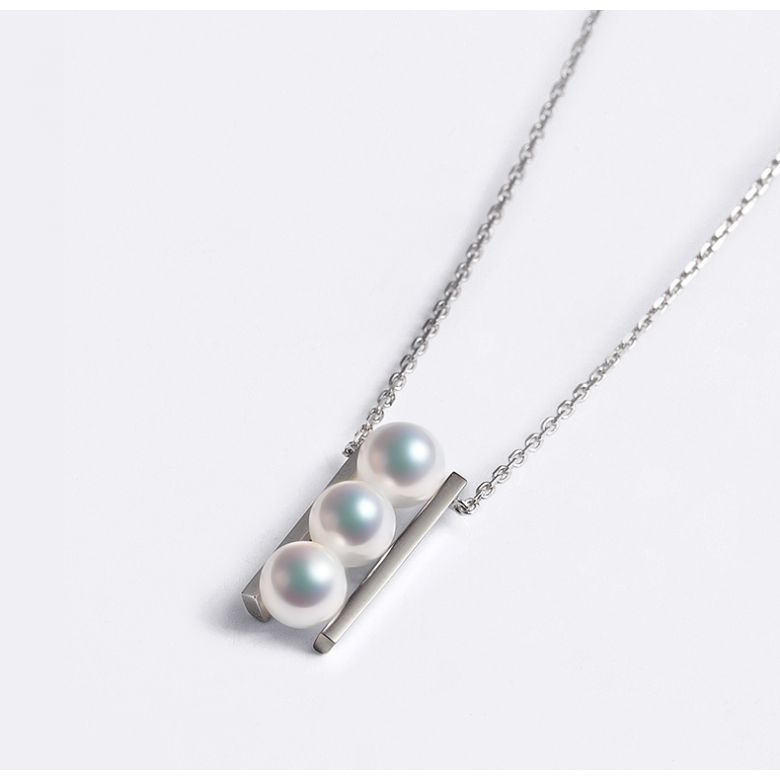 Pendentif 3 perles Akoya et or blanc. Disposition rail. Takana - 6