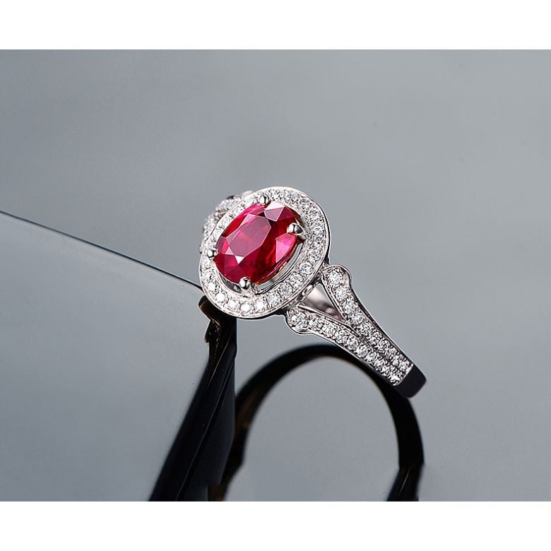 Bague Mogok, rubis de Mozambique.  Or blanc et diamants | Mogok - 7