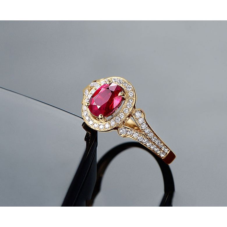 Bague Mogok, rubis de Mozambique.  Or jaune et diamants | Mogok - 9