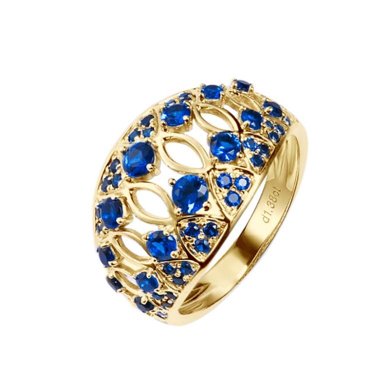 Bague saphir & or jaune ciselé - 2