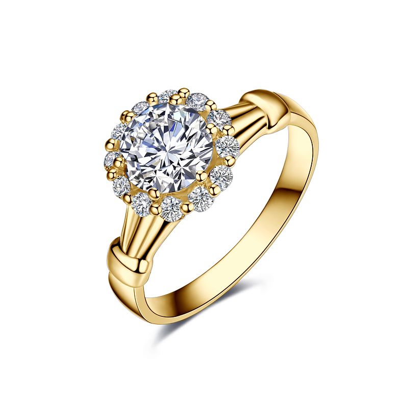 Bague de fiancailles Hortensia - Solitaire accompagné, or jaune, diamants - 1