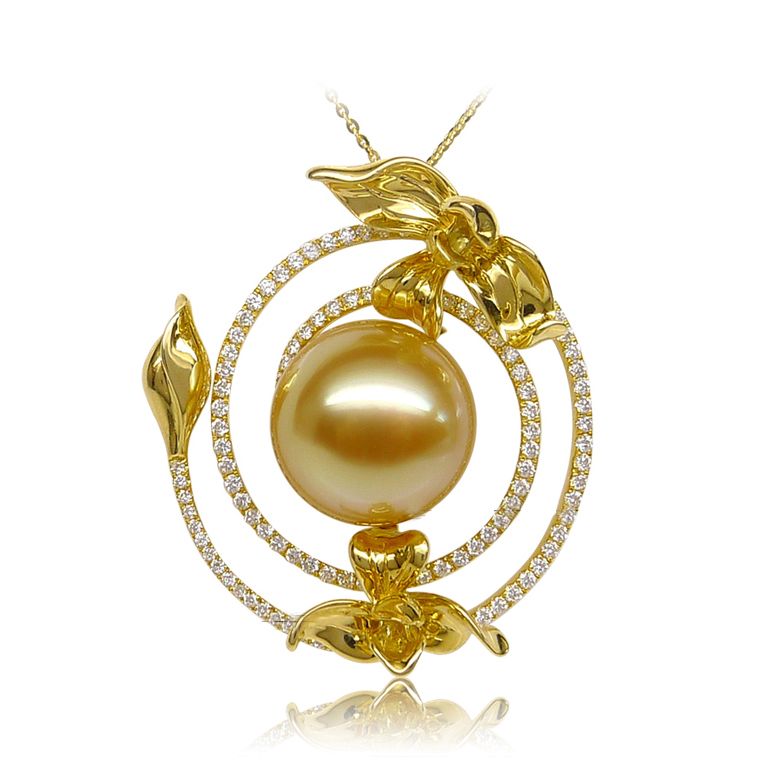 Pendentif orchidée sauvage - Perle dorée des mers du sud - 1