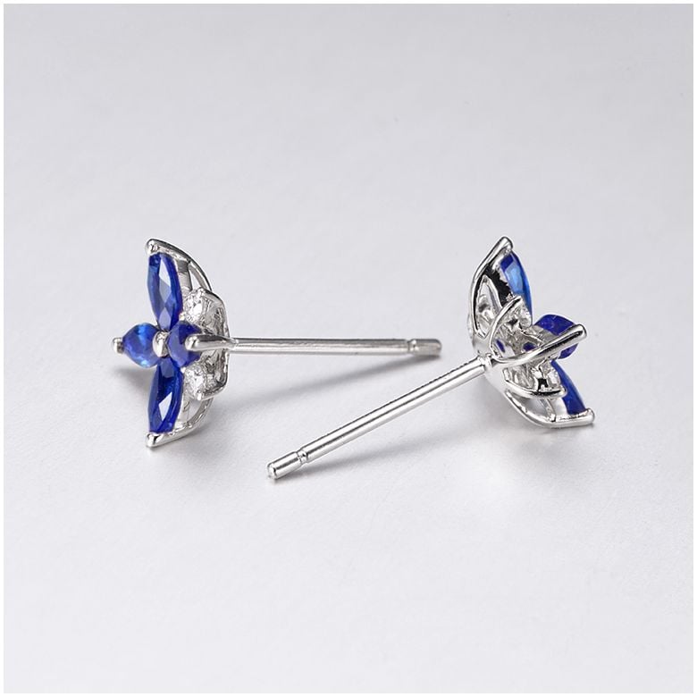 Boucle oreille fleur saphir bleu, diamant, or blanc - Véronique des ruisseaux - 11