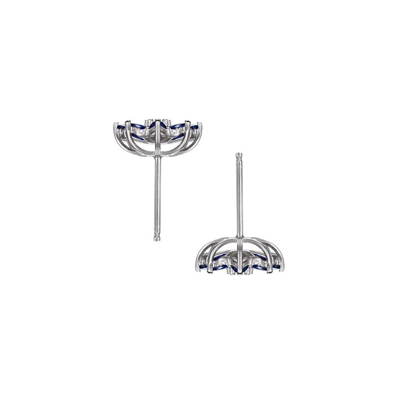Boucle oreille Blue Mist, fleur de brume bleue - Saphir, diamant, Or blanc - 7