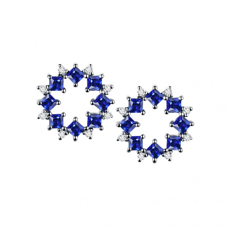 Boucle d oreille fleur de bleuet - Saphir, diamant, or blanc - 1