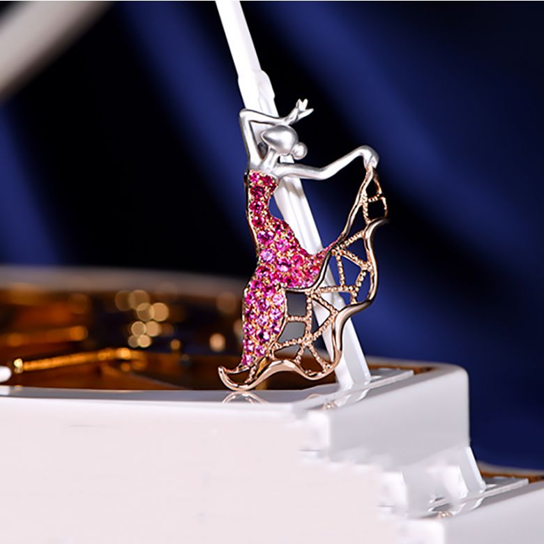 Pendentif Flamenco - Pendentif danseuse de flamenco - Or blanc & rose , Rubis - 8