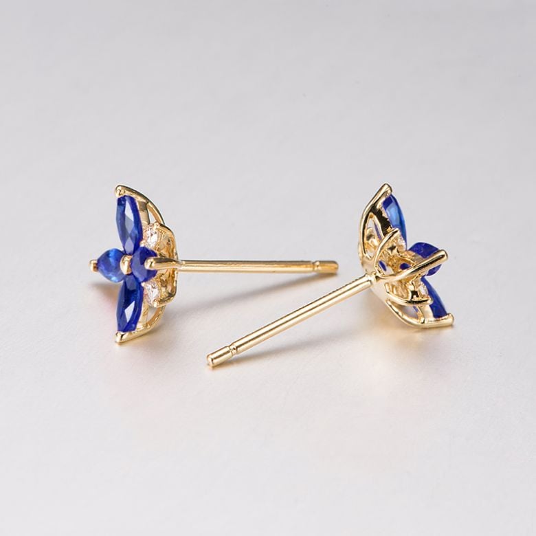 Boucle oreille fleur saphir bleu, diamant, or jaune - Véronique des ruisseaux - 7