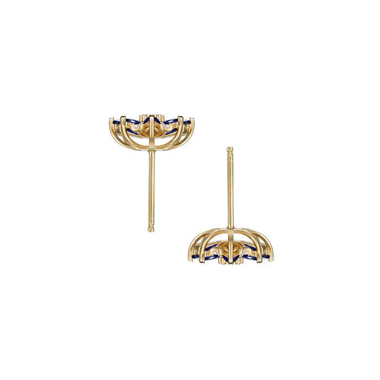 Boucle oreille Blue Mist, fleur de brume bleue - Saphir, diamant, Or jaune - 8