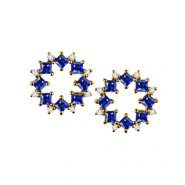 Boucle d oreille fleur de bleuet - Saphir, diamant, or jaune - 1
