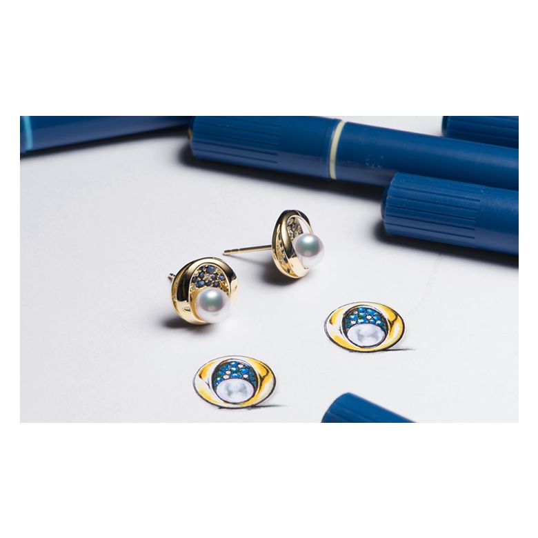 Boucle oreille perle Akoya I Constellation saphir diamant I Seiza, Or jaune - 8