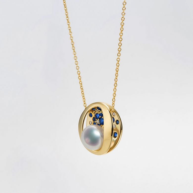 Pendentif constellation seiza I Perle Akoya, diamant, saphir, or jaune - 9
