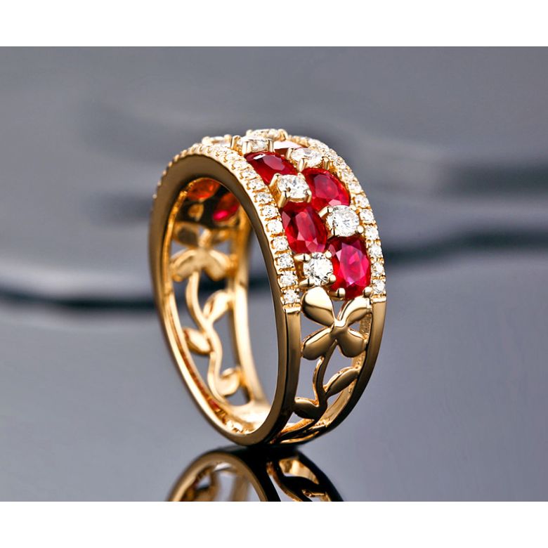 Bague damier Or jaune. Rubis et diamants alternés - 4