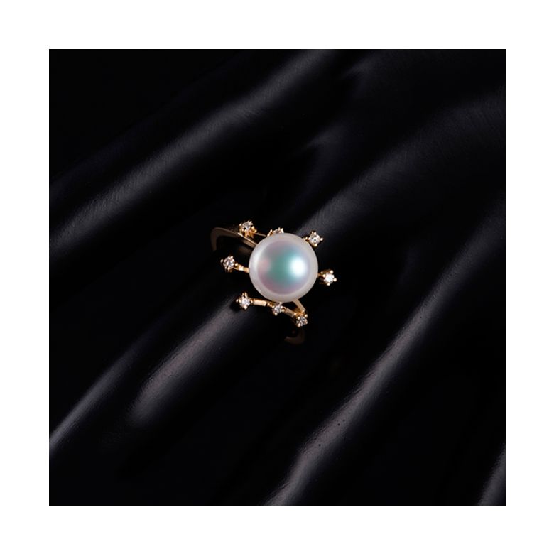 Bague Étoile des neiges. Perle Akoya, Or jaune, diamants - 3