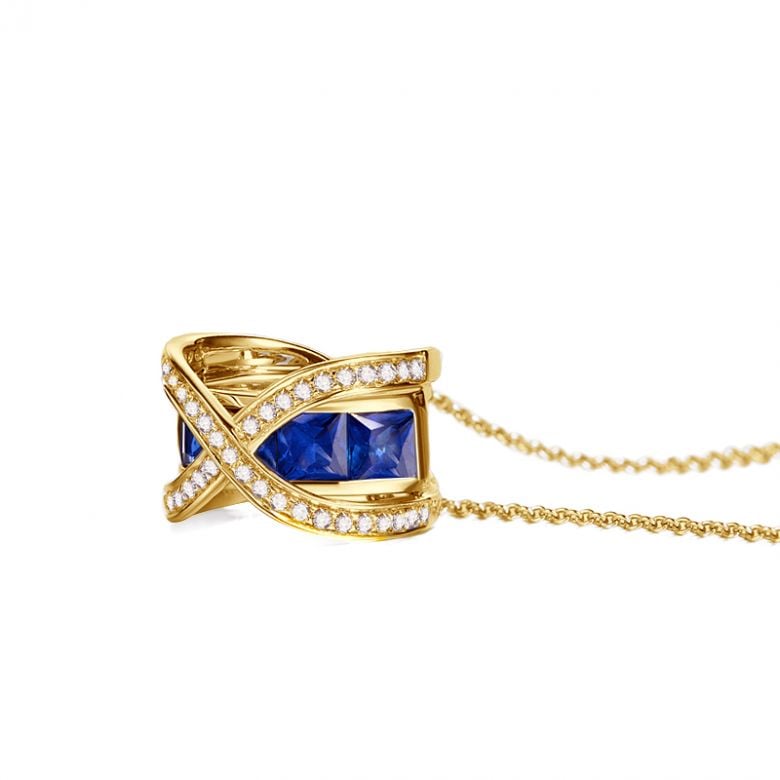 Pendentif sens de nos vies. En diamants, saphirs et or jaune - 7