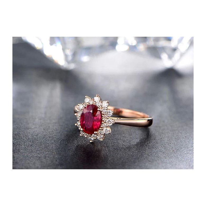 Bague rubis, diamants monture or rose - Création florale classique - 5