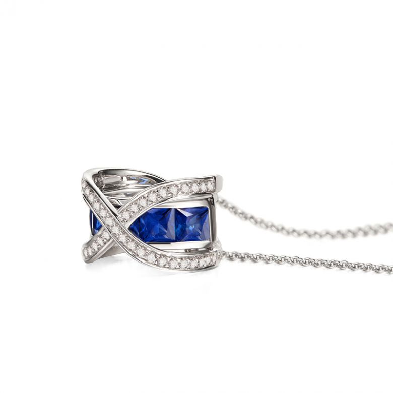 Pendentif sens de nos vies. En diamants, saphirs et or blanc - 7