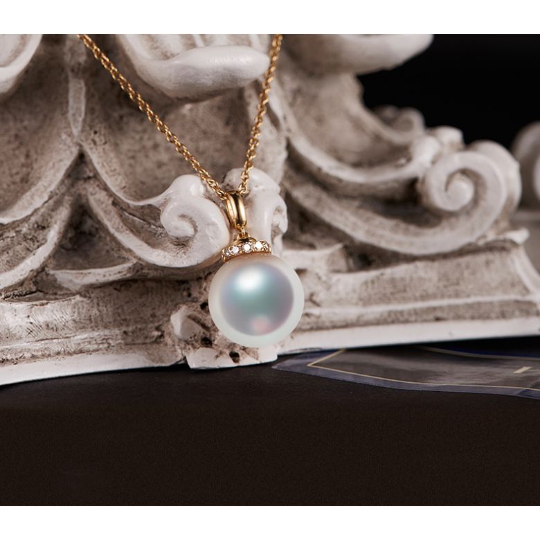 Pendentif Ojo. Perle Akoya Japon. Couronne Diamants, Or jaune - 5