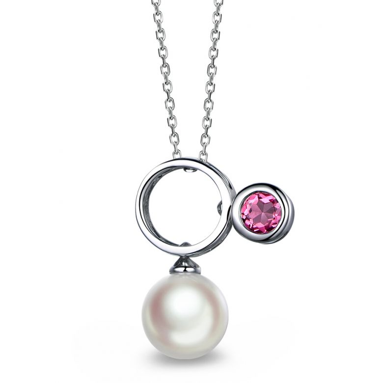 Collier pendentif Aiko. Perle Akoya et tourmaline - 1