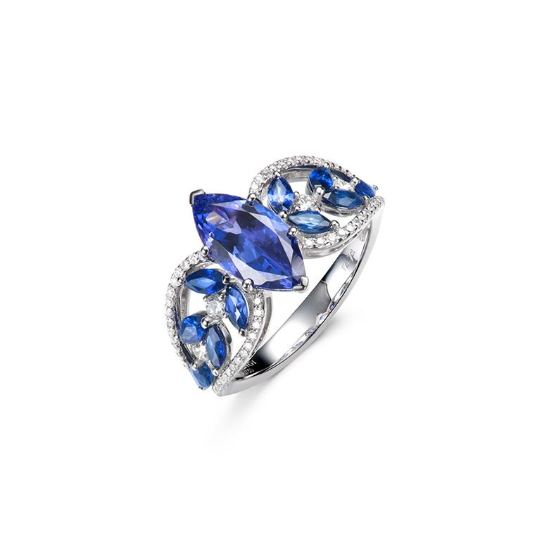 Bague Mère Nature - Saphir bleu - Or blanc, diamant - 1