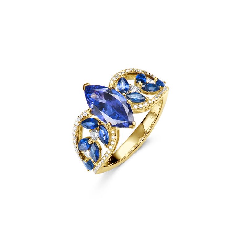 Bague Mère Nature - Saphir bleu - Or jaune, diamant - 1