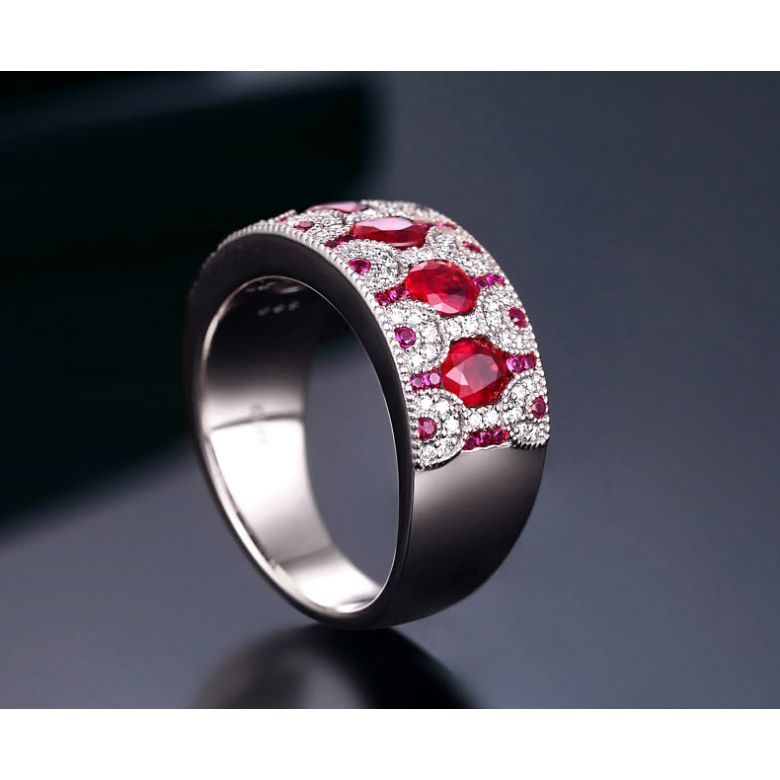 Bague Orientale à Paris. Or blanc, Rubis et diamants - 4