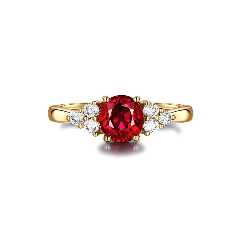 Bague Fiançailles Rubis, Diamants, Or jaune. Douce France - 6