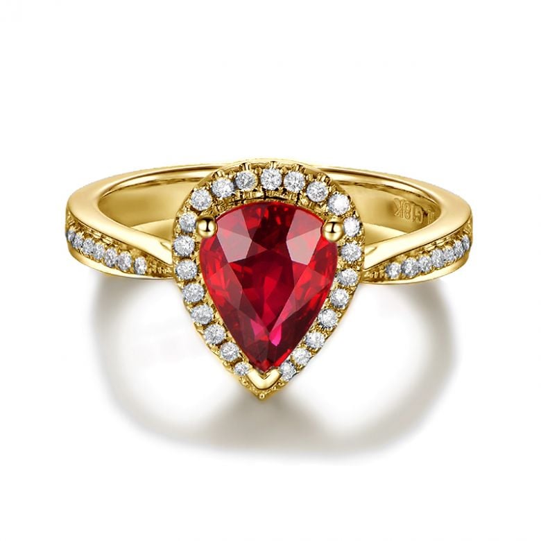 Bague Comtesse Rubis Poire et Diamants. Or jaune - 6