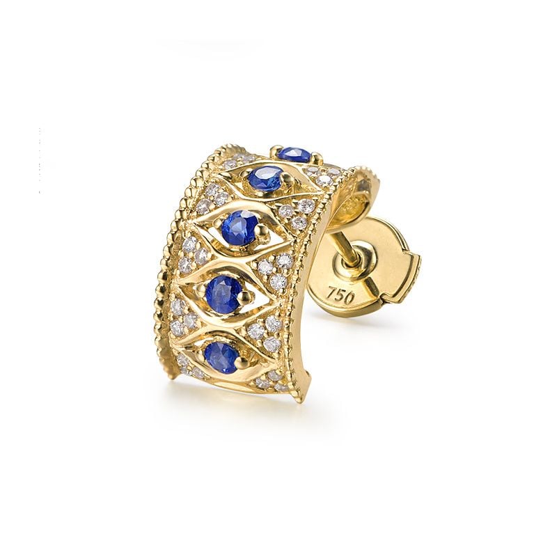 Boucles Oreilles Or jaune, saphir & diamant - 8