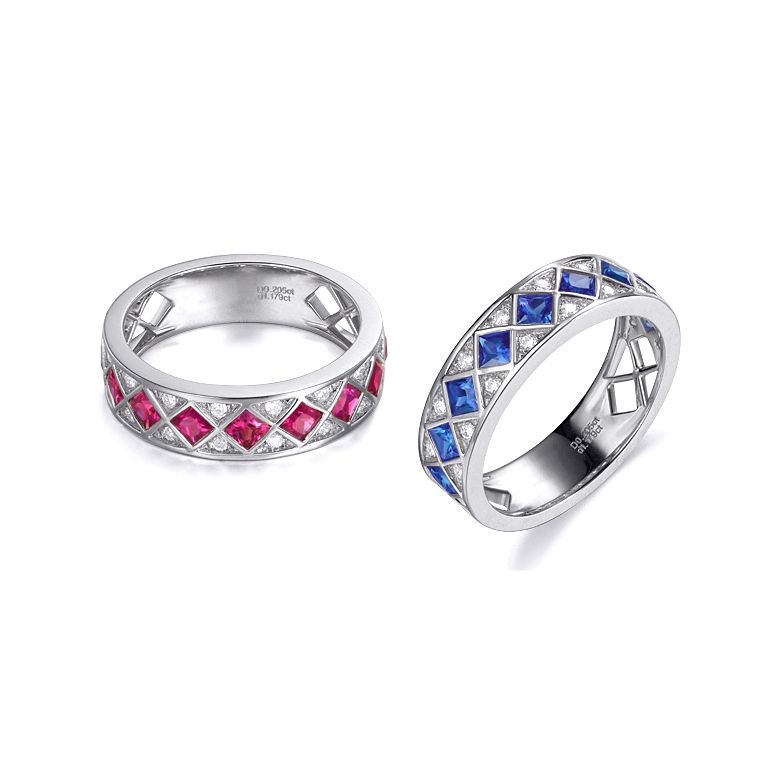 Bague saphir Dame de carreau -  Or blanc, diamant - 5