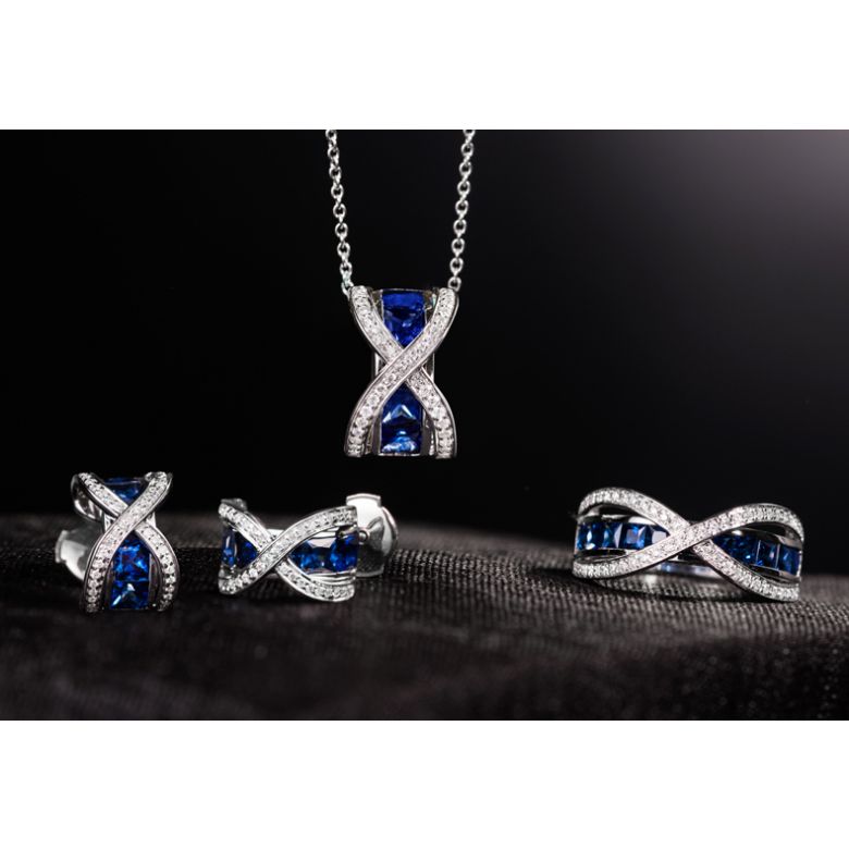 Boucles Oreilles sens de nos vies. En saphirs, diamants et Or blanc - 3
