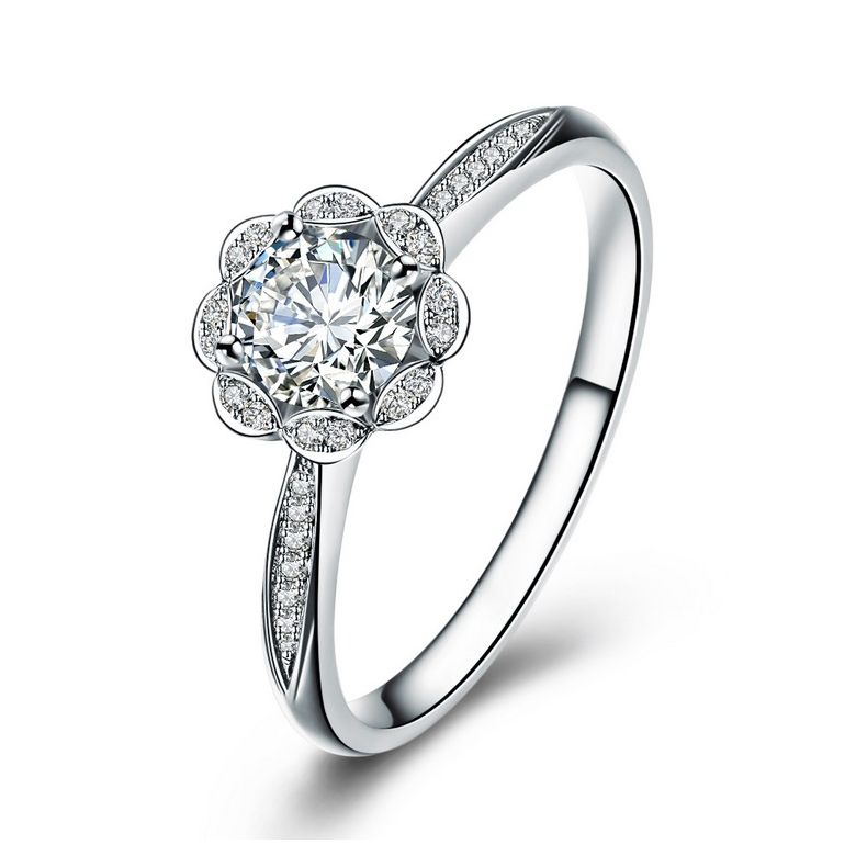 Bague solitaire diamants or blanc - Jasmin étoilé - 1