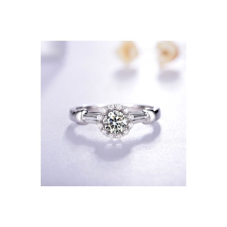 Bague de fiancailles solitaire accompagné, surplombé diamants - 0.43ct - 11