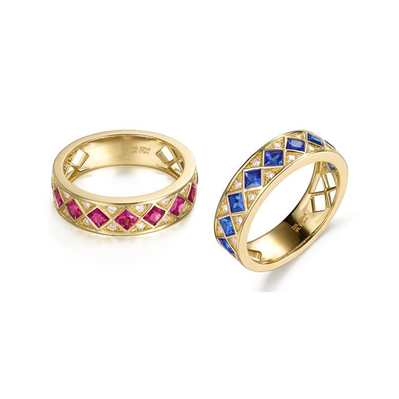 Bague saphir Dame de carreau. Or jaune & diamant - 4