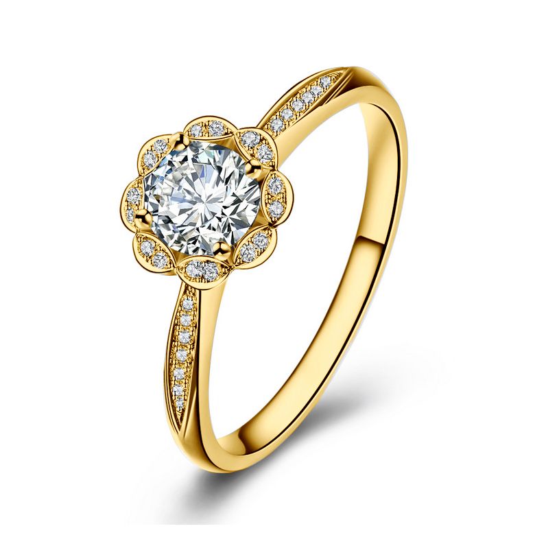 Bague solitaire diamants or jaune - Jasmin étoilé - 1